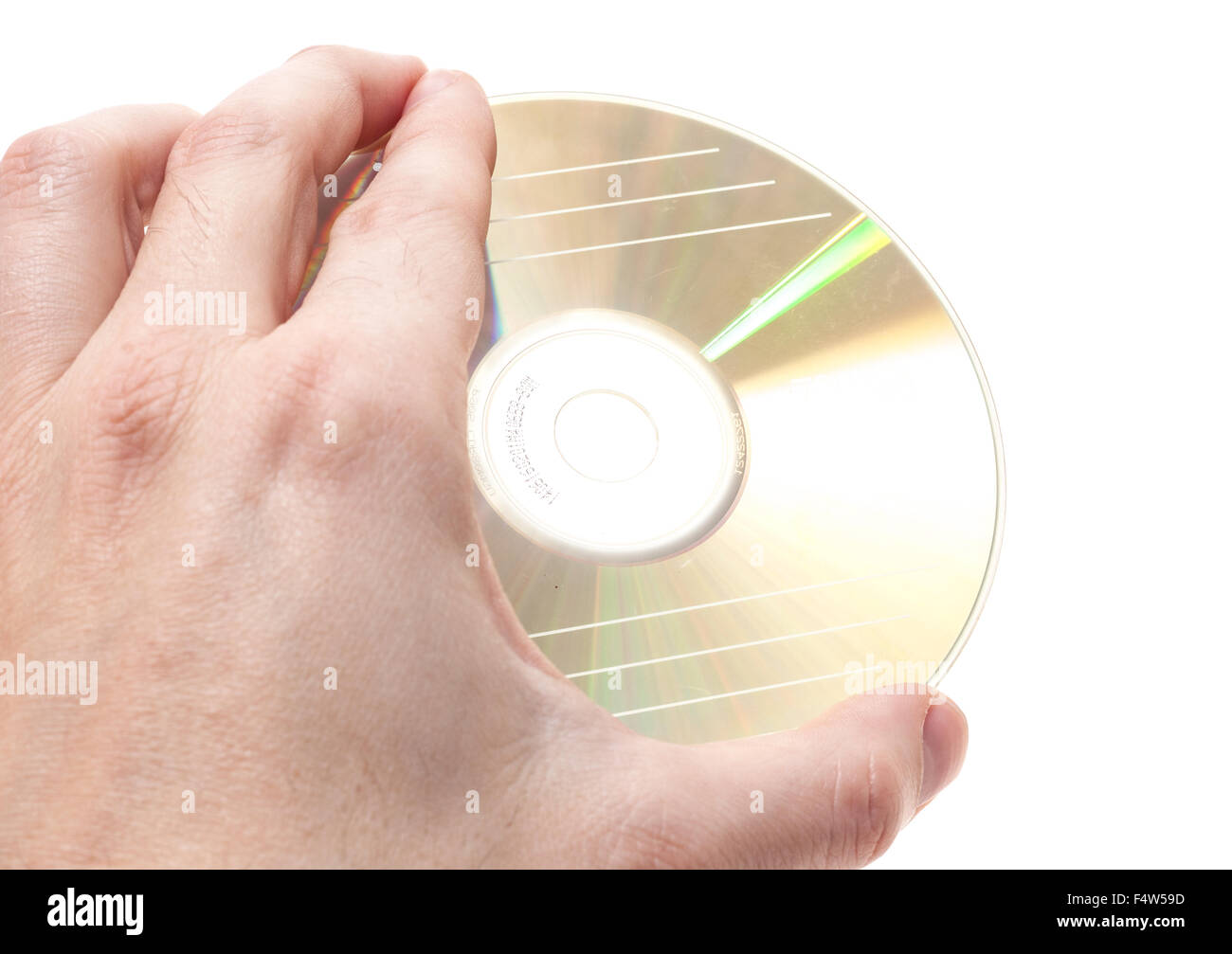 Hand holding standard cd rom. All on white background Stock Photo