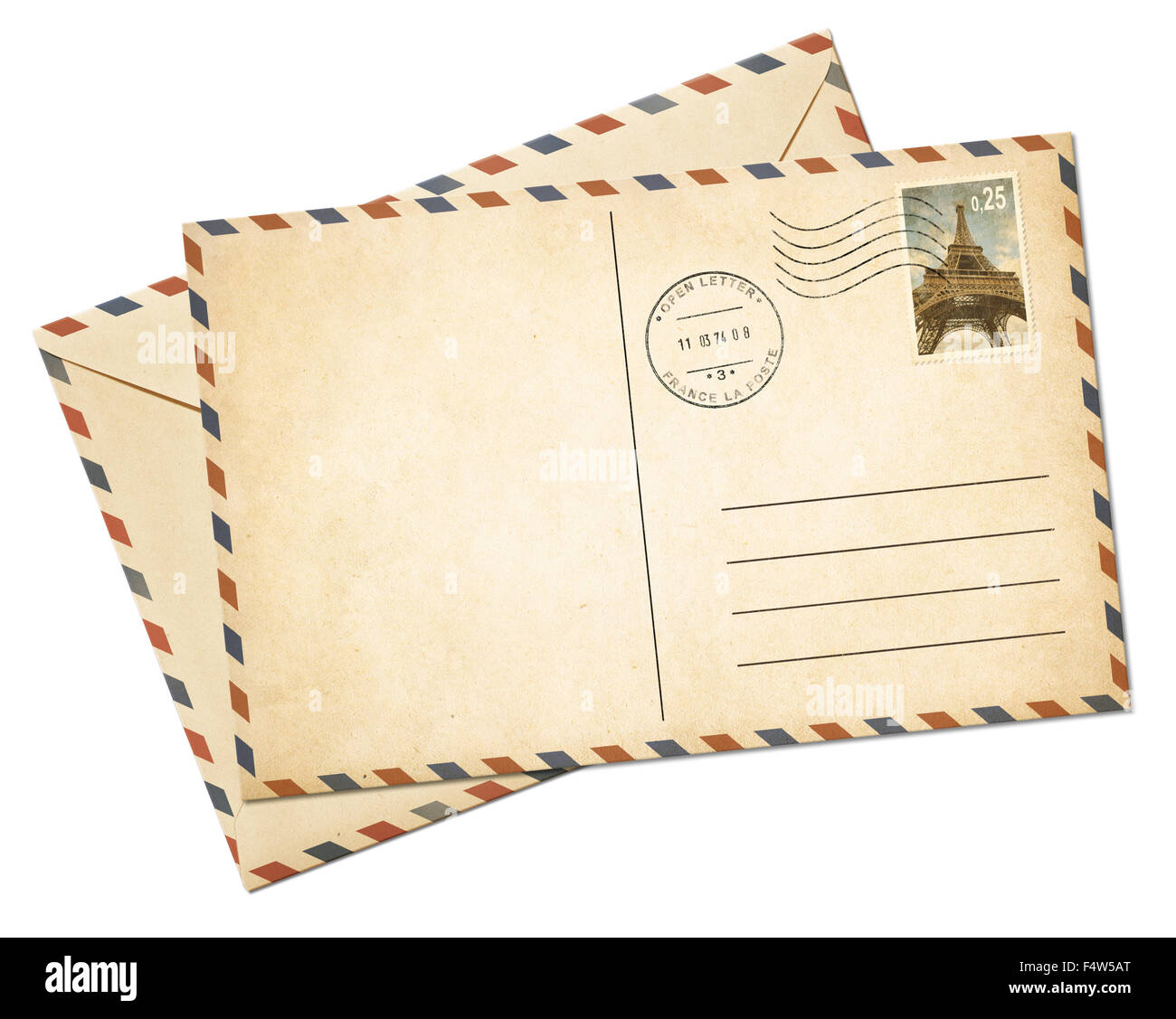 Old par avion postcard and envelope isolated Stock Photo