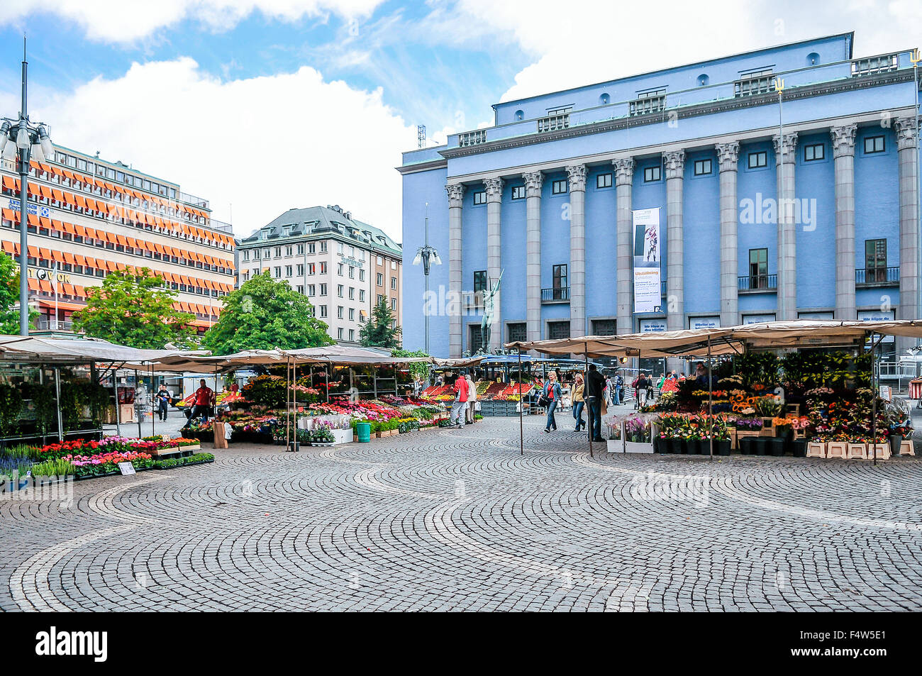Sweden Stockholm Hortoget The market square In the background Konserthuset or the Concert Hall Stock Photo