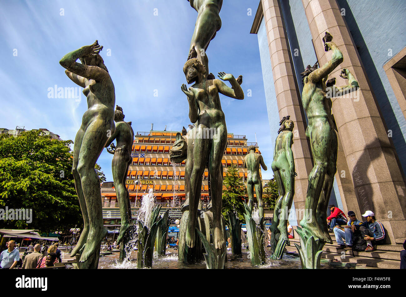 Sweden Stockholm Hortoget Square Statue and Fountain of Orpheus outside Konserthuset or the Concert Hall Stock Photo