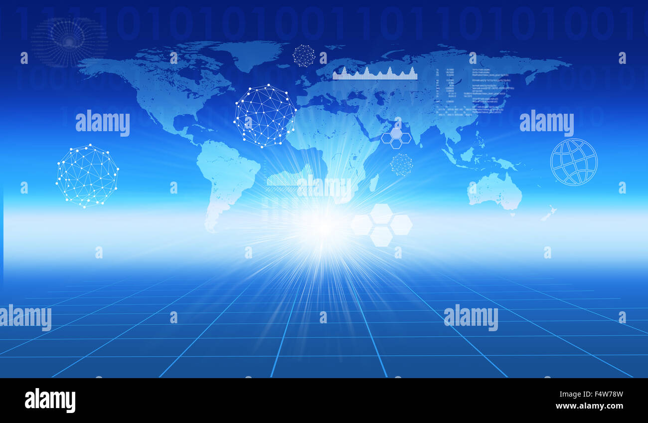 Abstract blue background with world map Stock Photo - Alamy