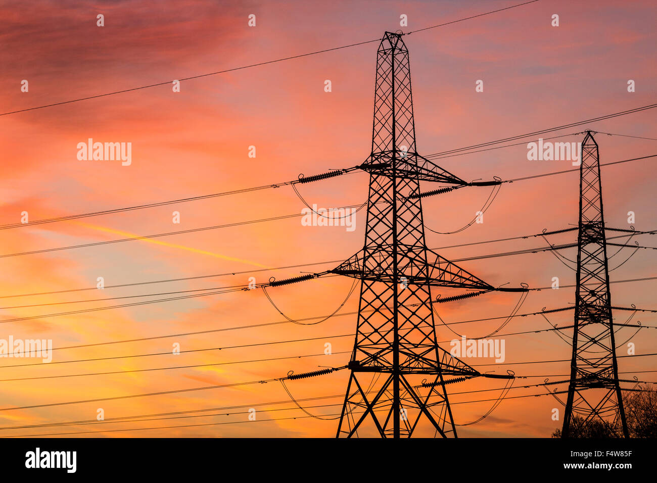 National Grid electricty pylons/power lines in UK countryside at