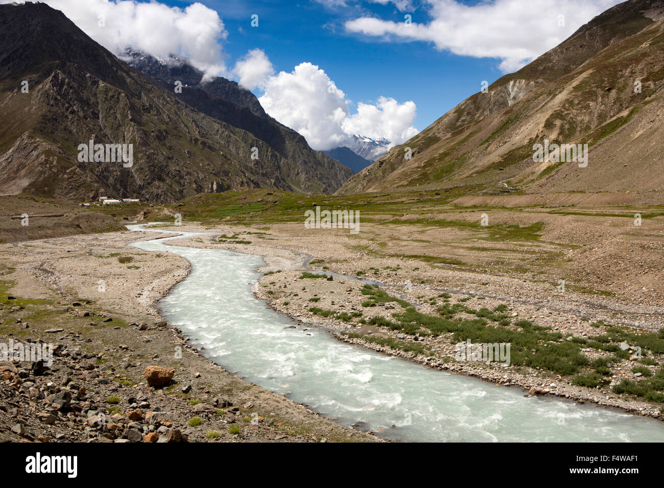 India, Himachal Pradesh, Lahaul and Spiti, Jispa, Bhag (Bhaga) River valley Stock Photo