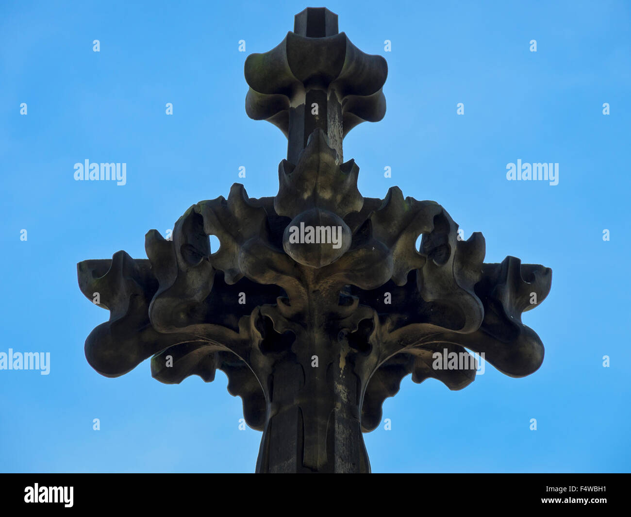 Medieval tracery on the steeple of gothic cathedral, Ulm Minster, Germany. Stock Photo