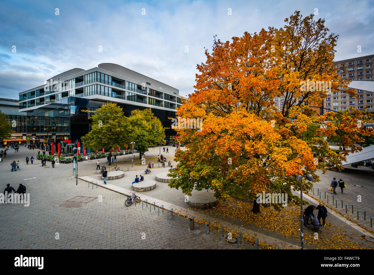Autumn color and buildings at Alexanderplatz, in Mitte, Berlin, Germany. Stock Photo