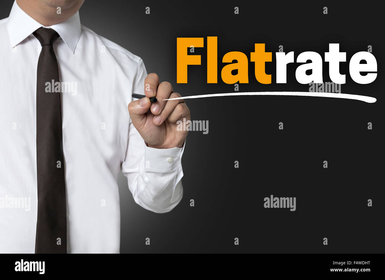 Flatrate is written by businessman background concept. Stock Photo