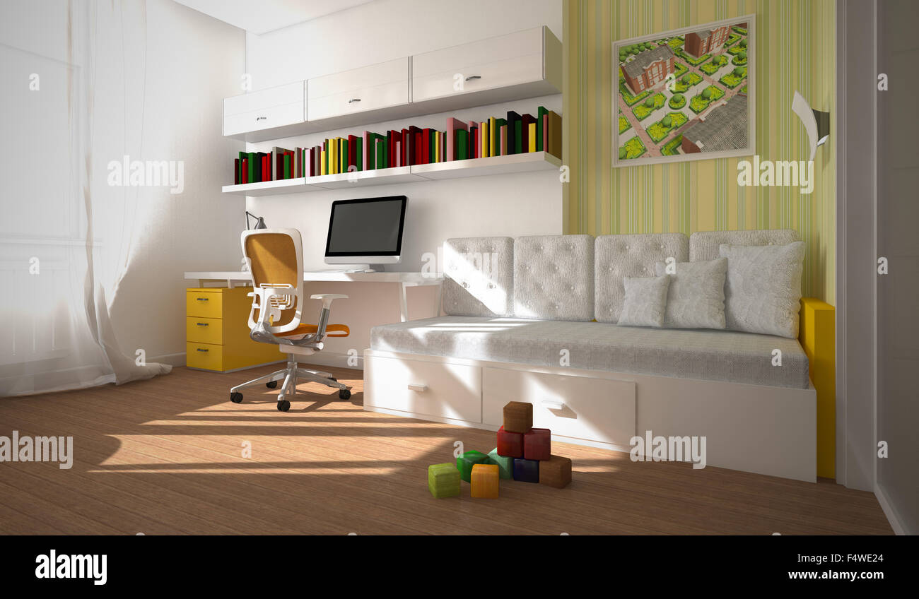 Modern interior of the child-room 3D rendering Stock Photo - Alamy