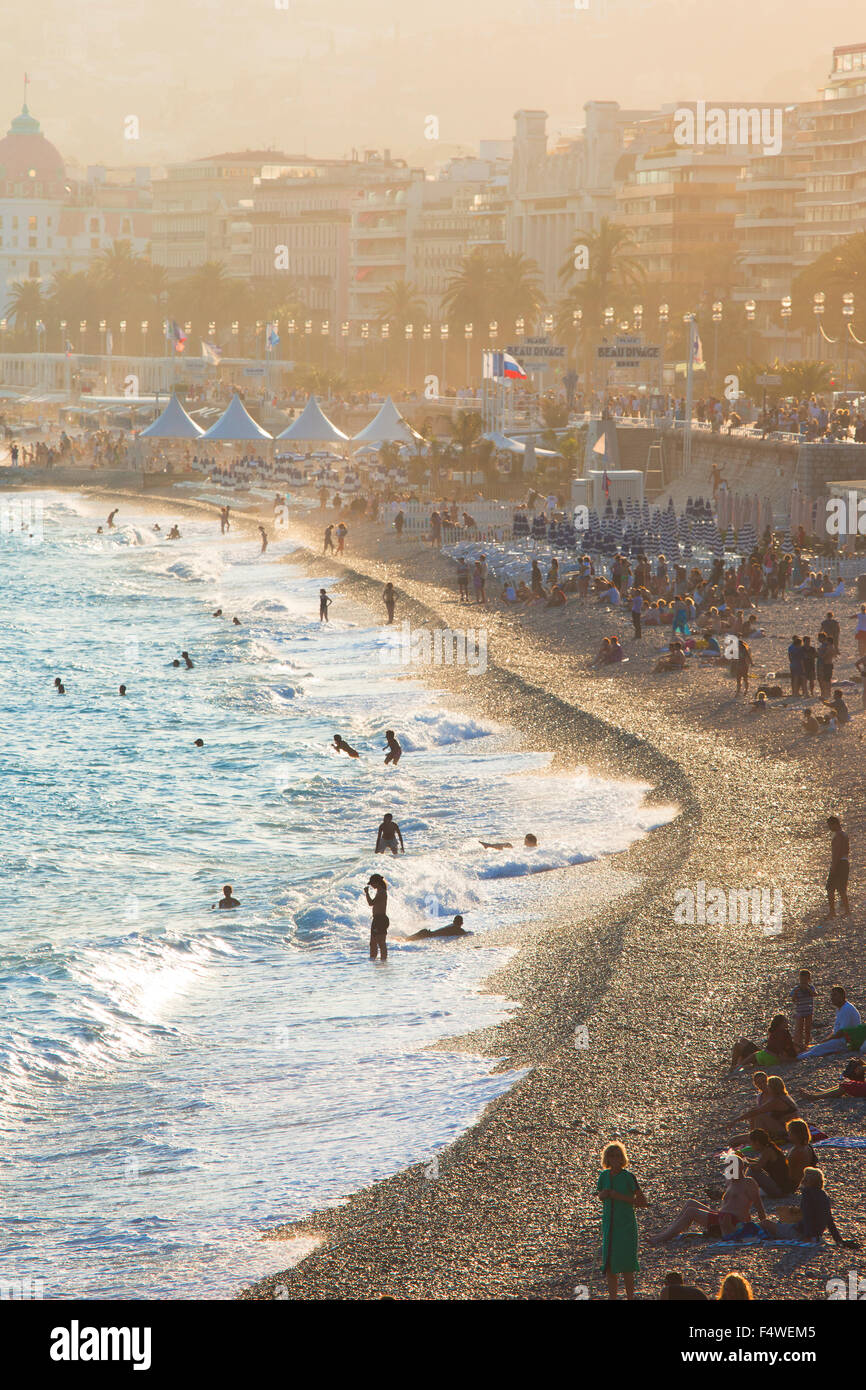 People on beach, France, Provence-Alpes-Côte d'Azur, Nice Stock Photo