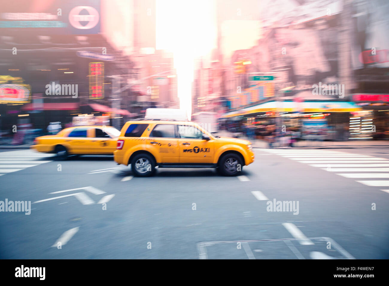 USA, New York State, New York City, Manhattan, Yellow taxi in traffic Stock Photo