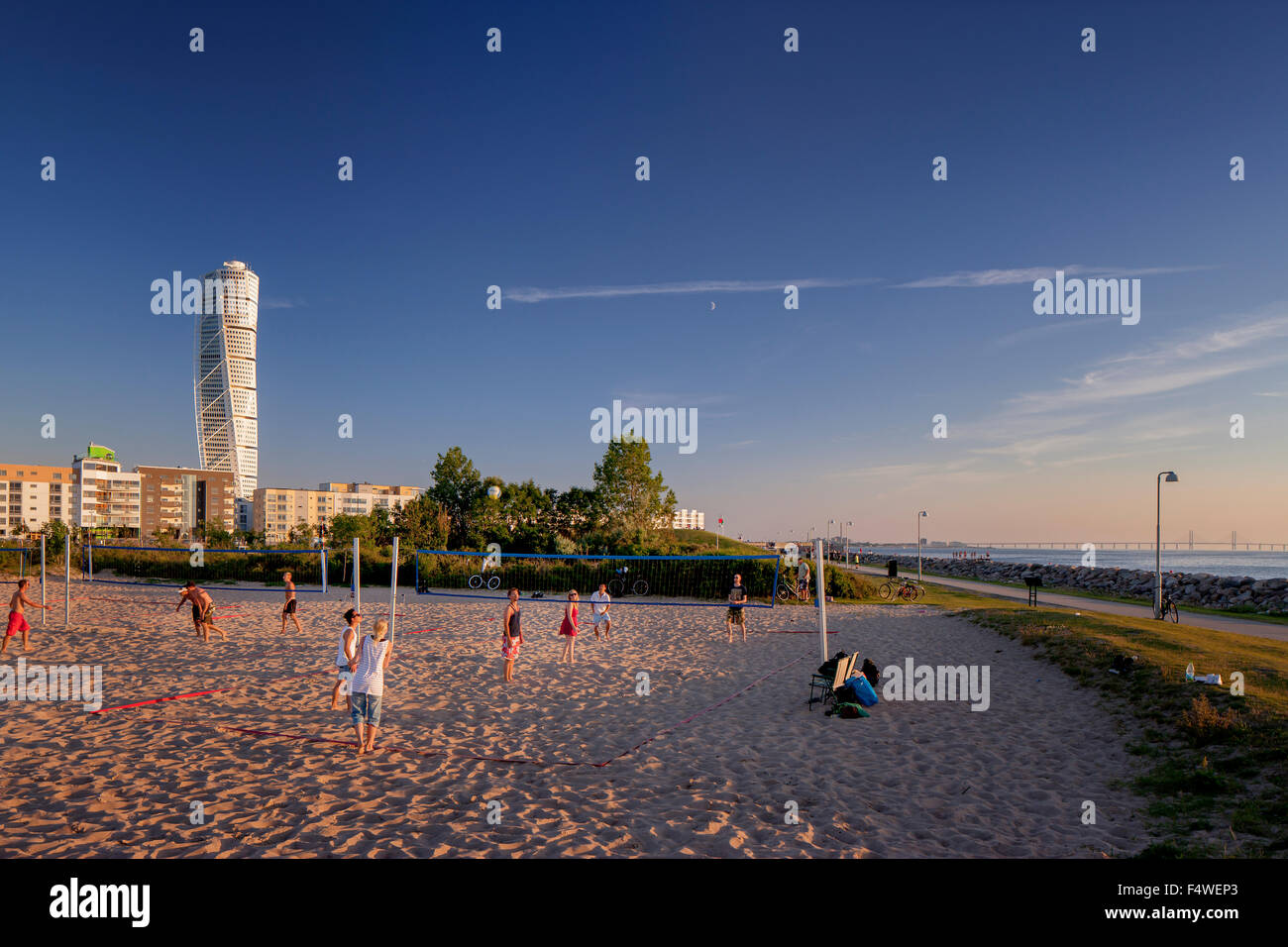 Sweden, Skane, Malmo, Vastra Hamnen, People on beach Stock Photo