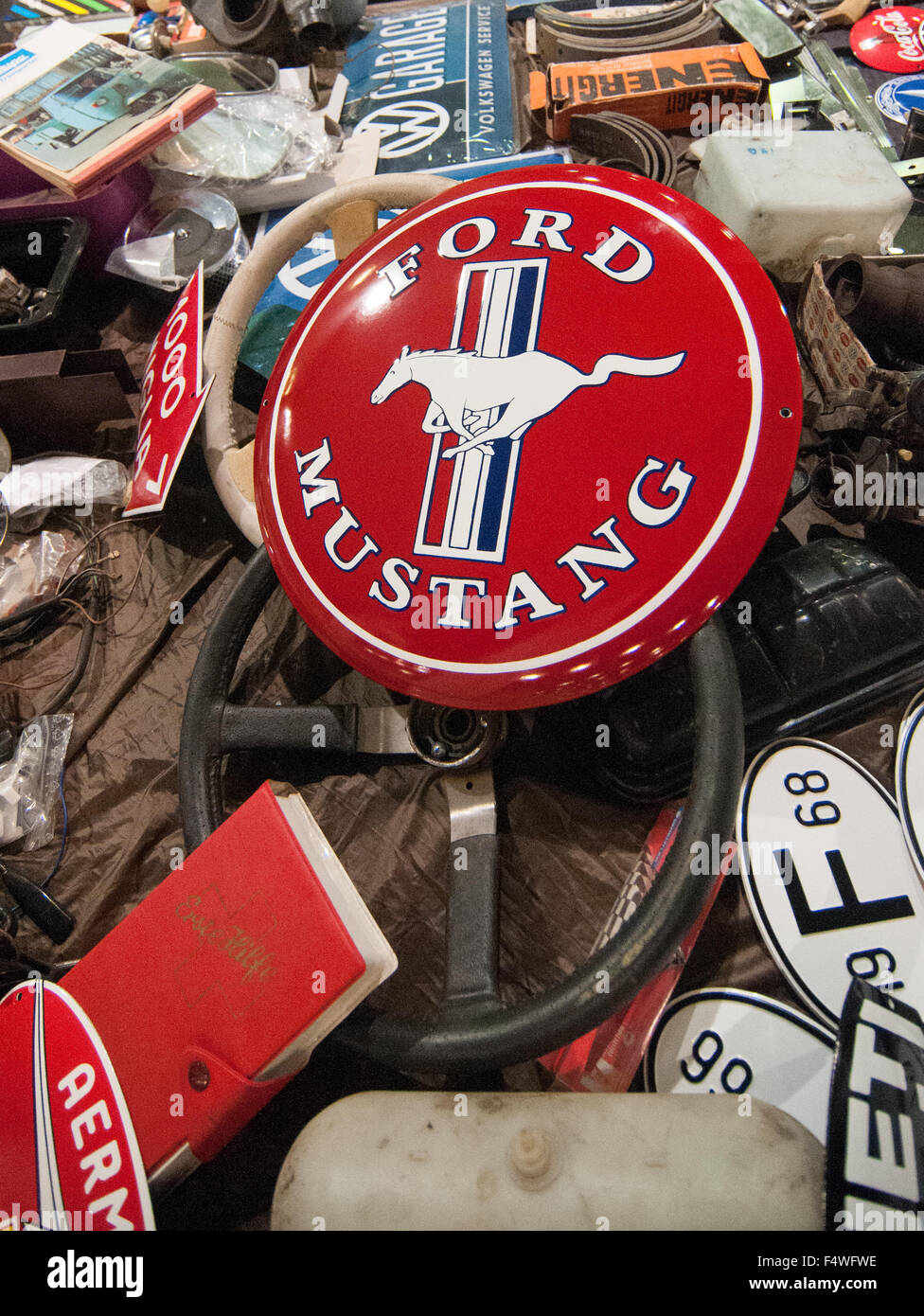Ford Mustang Logo at the International Exhibition of vintage motoring in Europe, Padova Italy Stock Photo