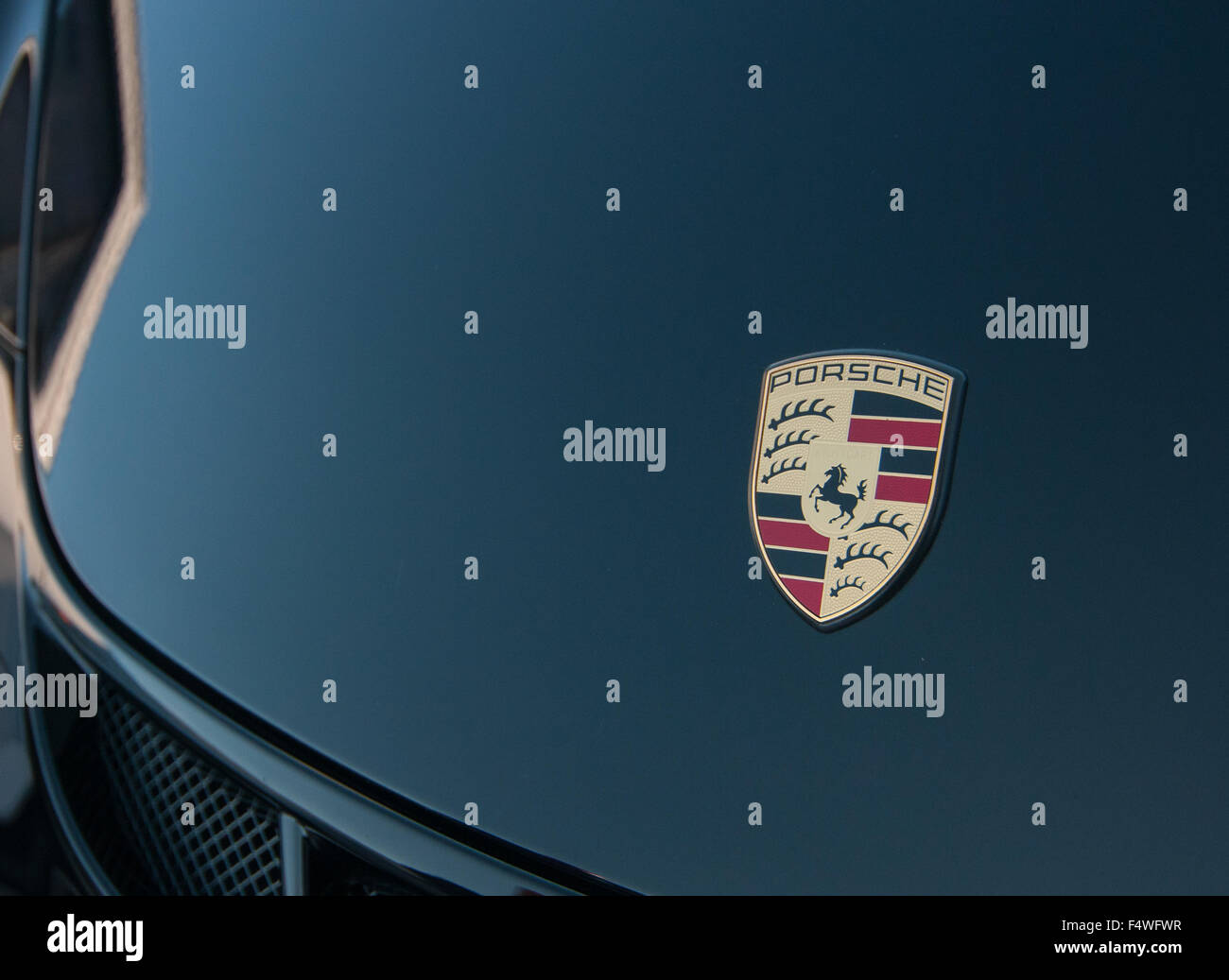 Porsche Logo at the International Exhibition of vintage motoring in Europe, Padova Italy Stock Photo