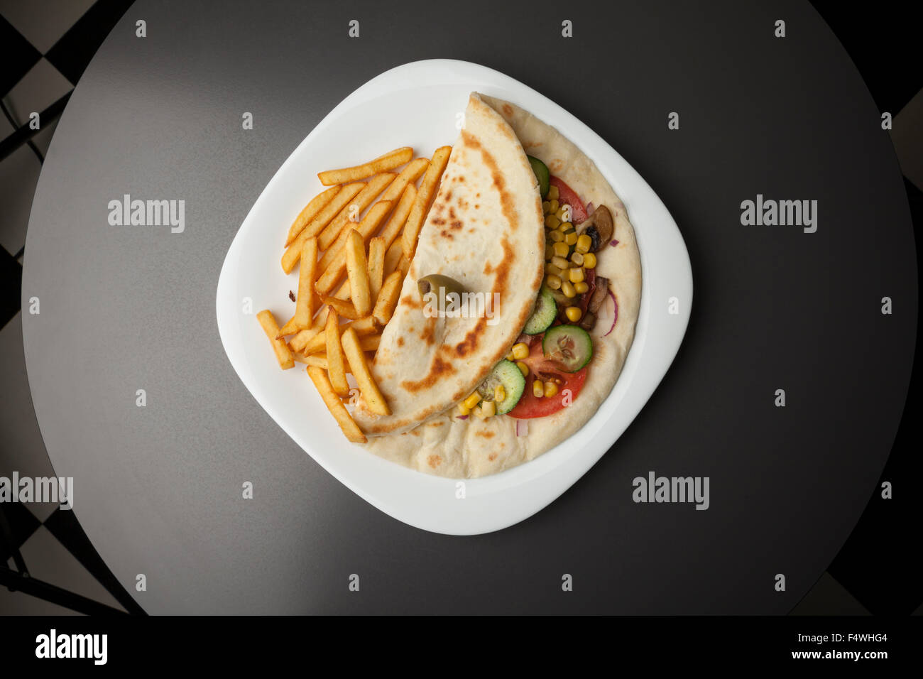 tortilla with vegetables and french fries Stock Photo