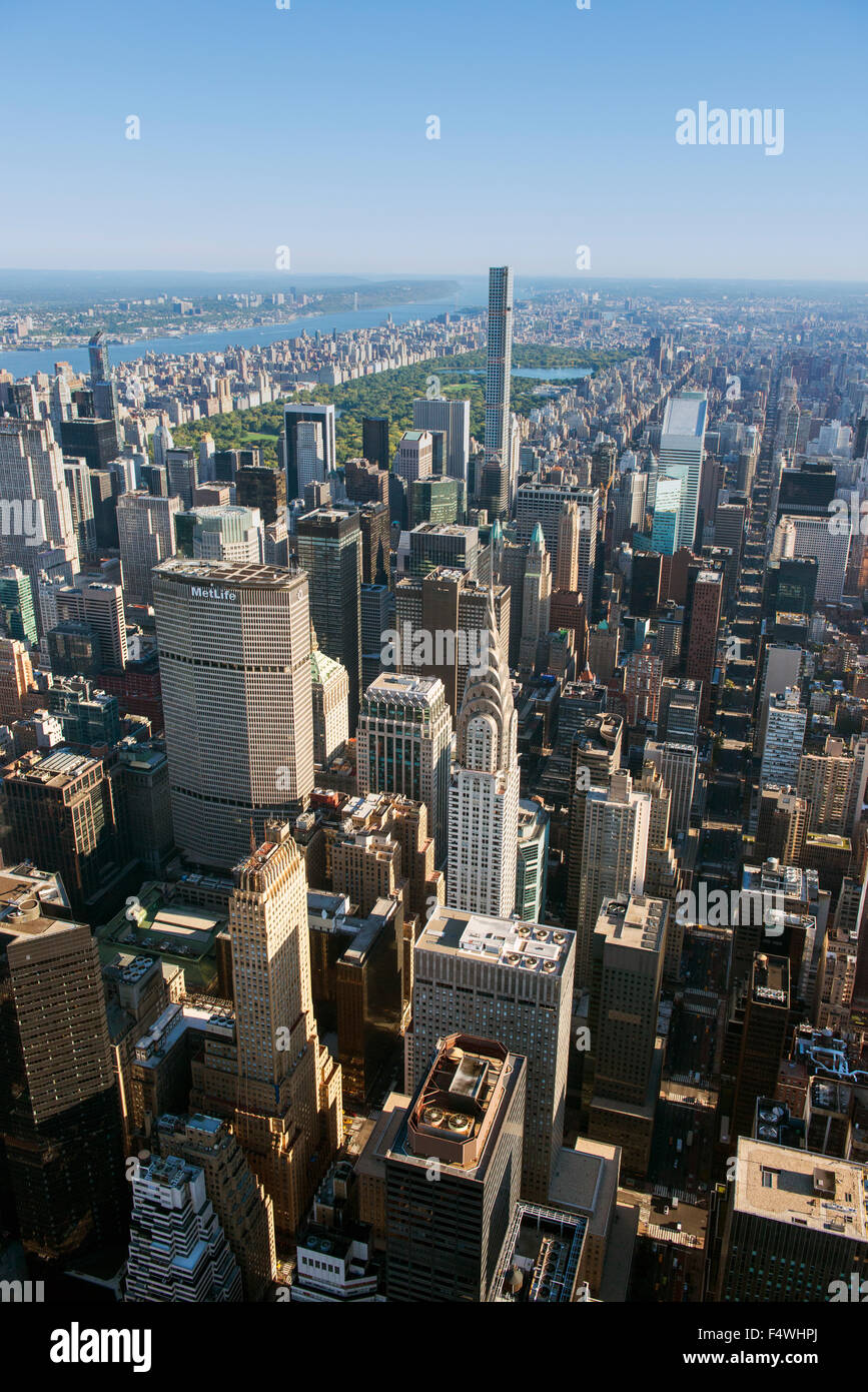 Aerial shot of Midtown Manhattan looking towards towards Central