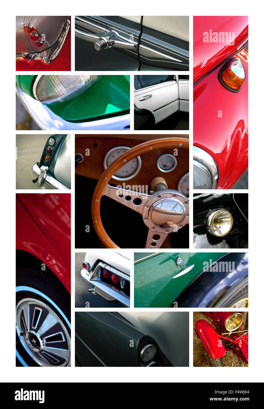 Details and close up of car bodies on a collage Stock Photo