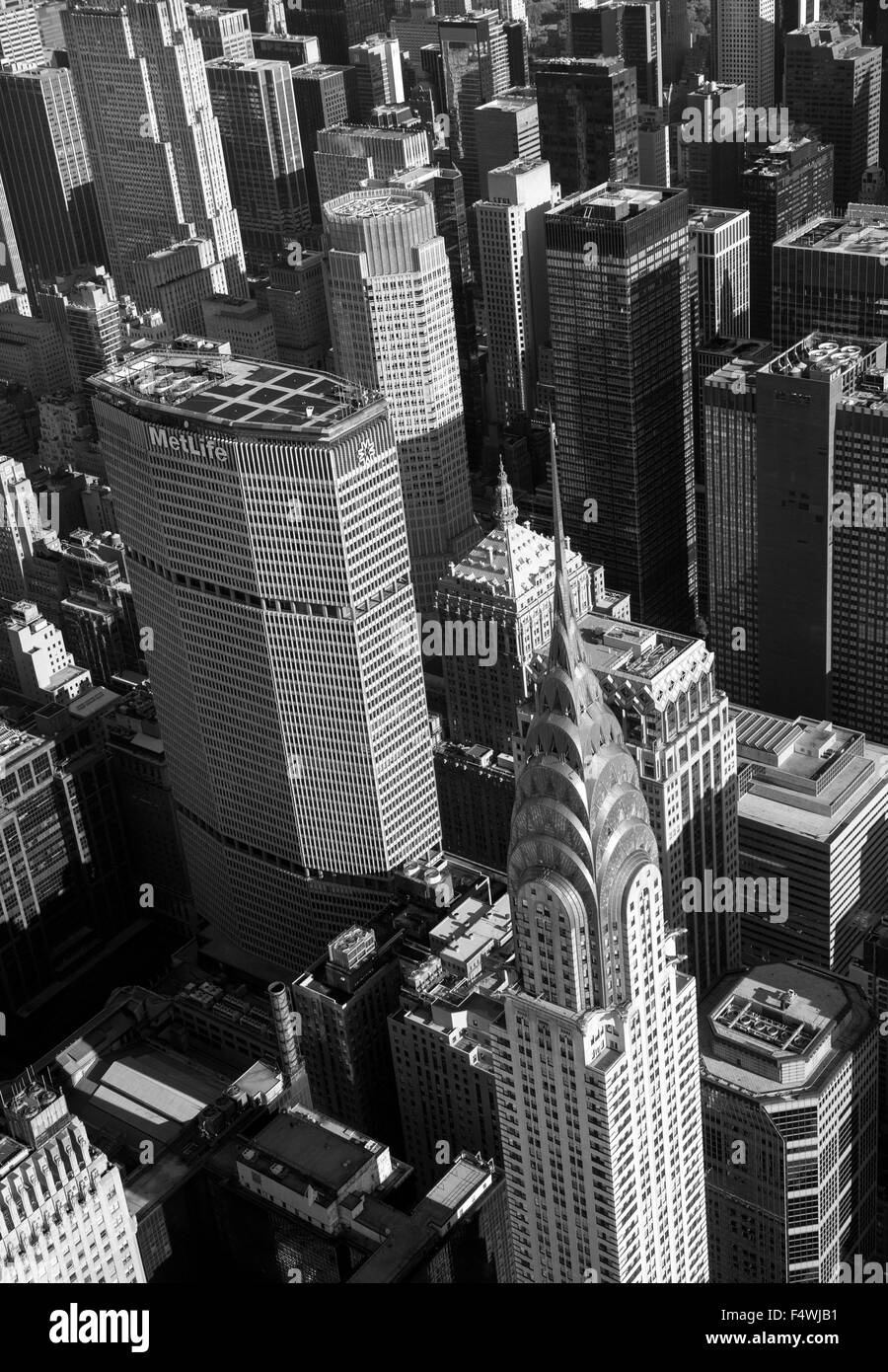 Aerial shot of the Chrysler Building and Midtown Manhattan in New York ...