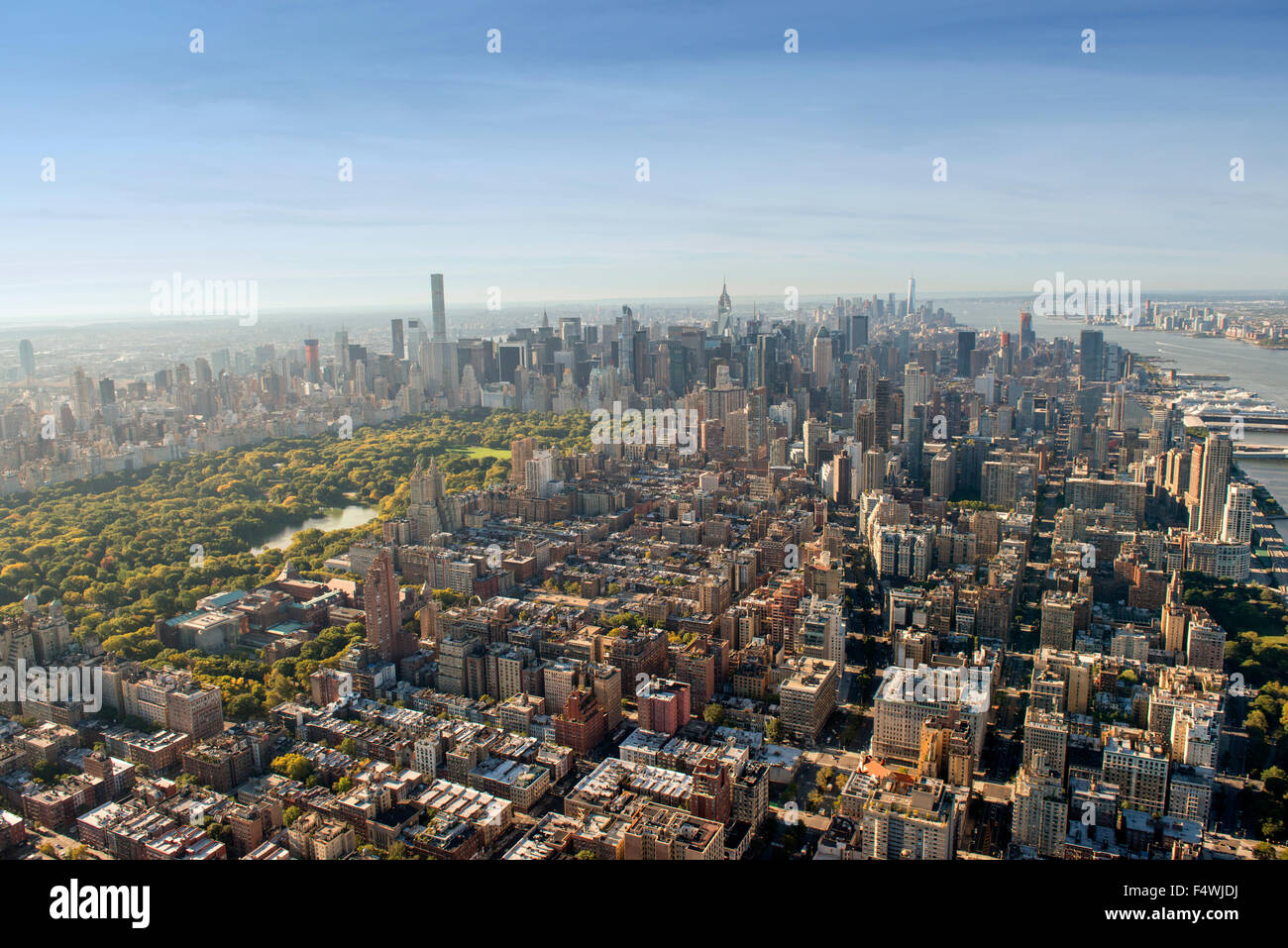Aerial shot of Upper East Side of Manhattan and Central Park, New York USA Stock Photo