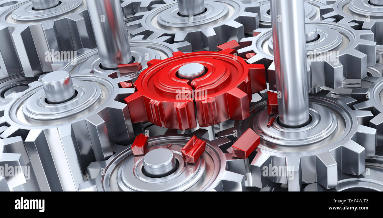 Gears and broken red gear (done in 3d Stock Photo - Alamy