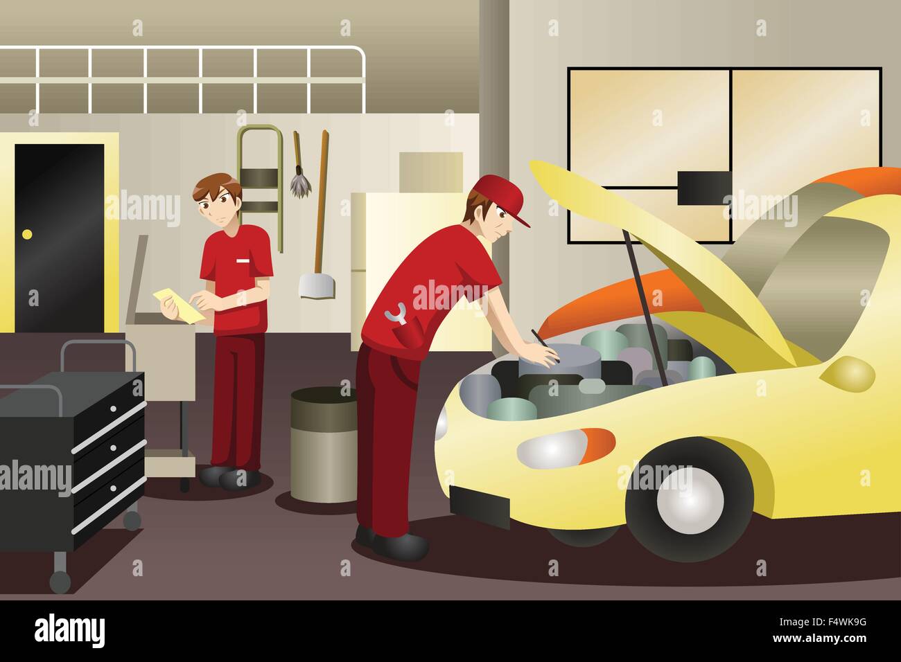 A vector illustration of auto mechanic working on a car Stock Vector Image  & Art - Alamy