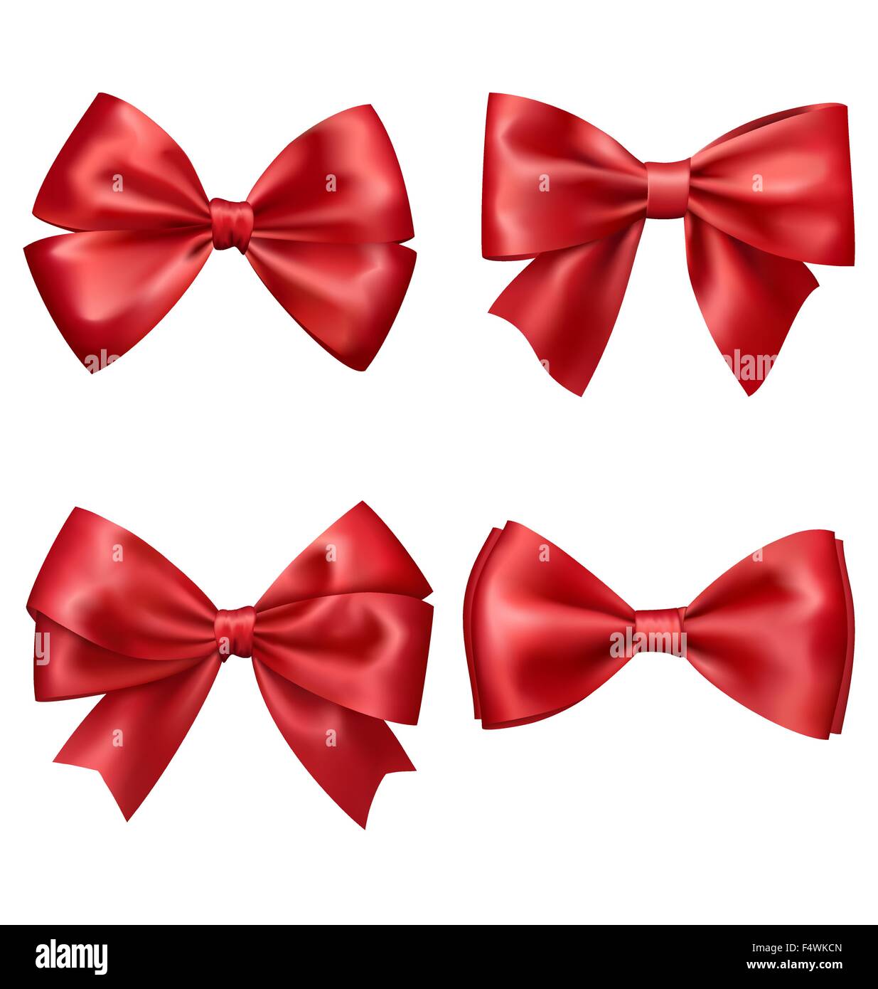 Set Collection of Festive Red Satin Bows Isolated on White Stock Vector ...