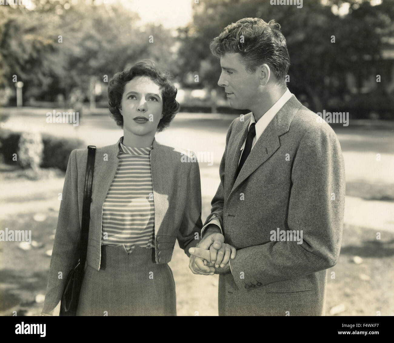 American actors Burt Lancaster and Louise Horton in a scene from the movie 'All My Sons' Stock Photo