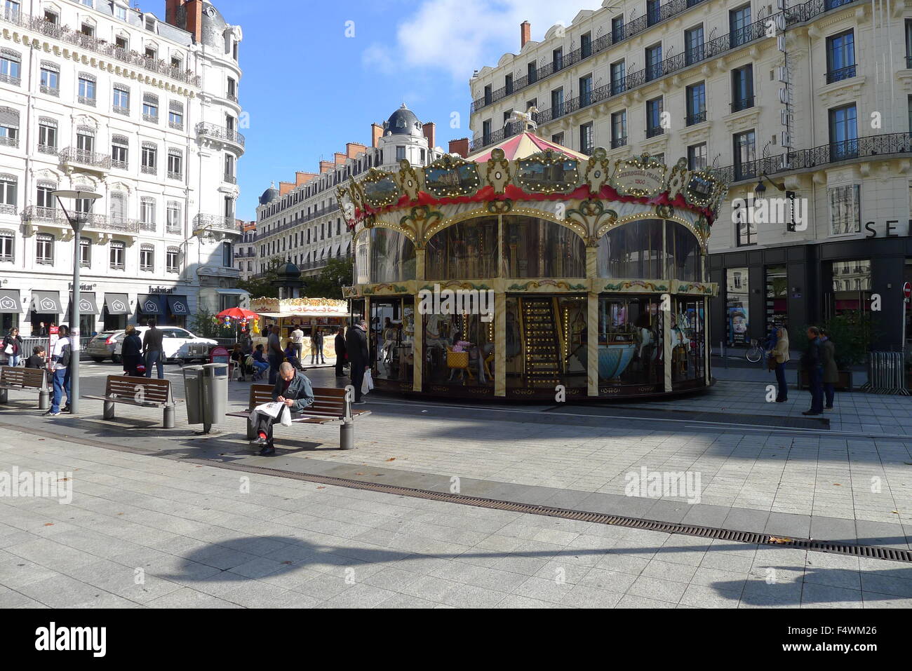 Carousel at Place de la République in Lyon, France Stock Photo