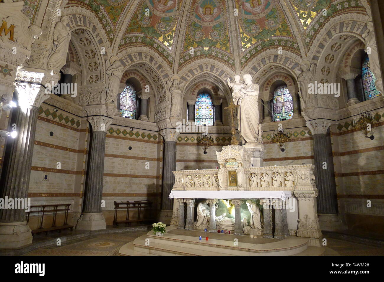 Lower Sanctuary of Basilica of Notre-Dame de Fourvière Stock Photo