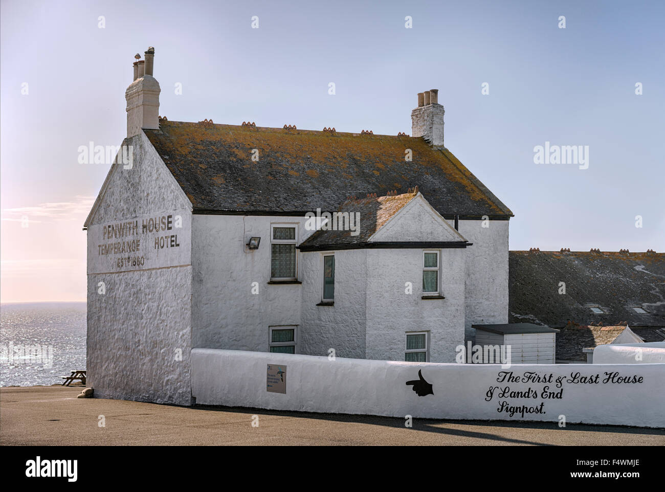 Penwith House, First and Last Guesthouse at Lands End, Cornwall, England, UK Stock Photo