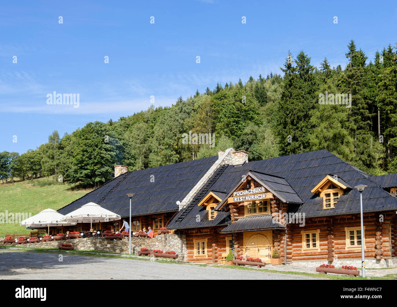 Puchaczowka restaurant in Czarna Gora (Black Mountain) ski resort in Snieznicki Park Krajobrazowy. Klodzko Lower Silesia Poland Stock Photo