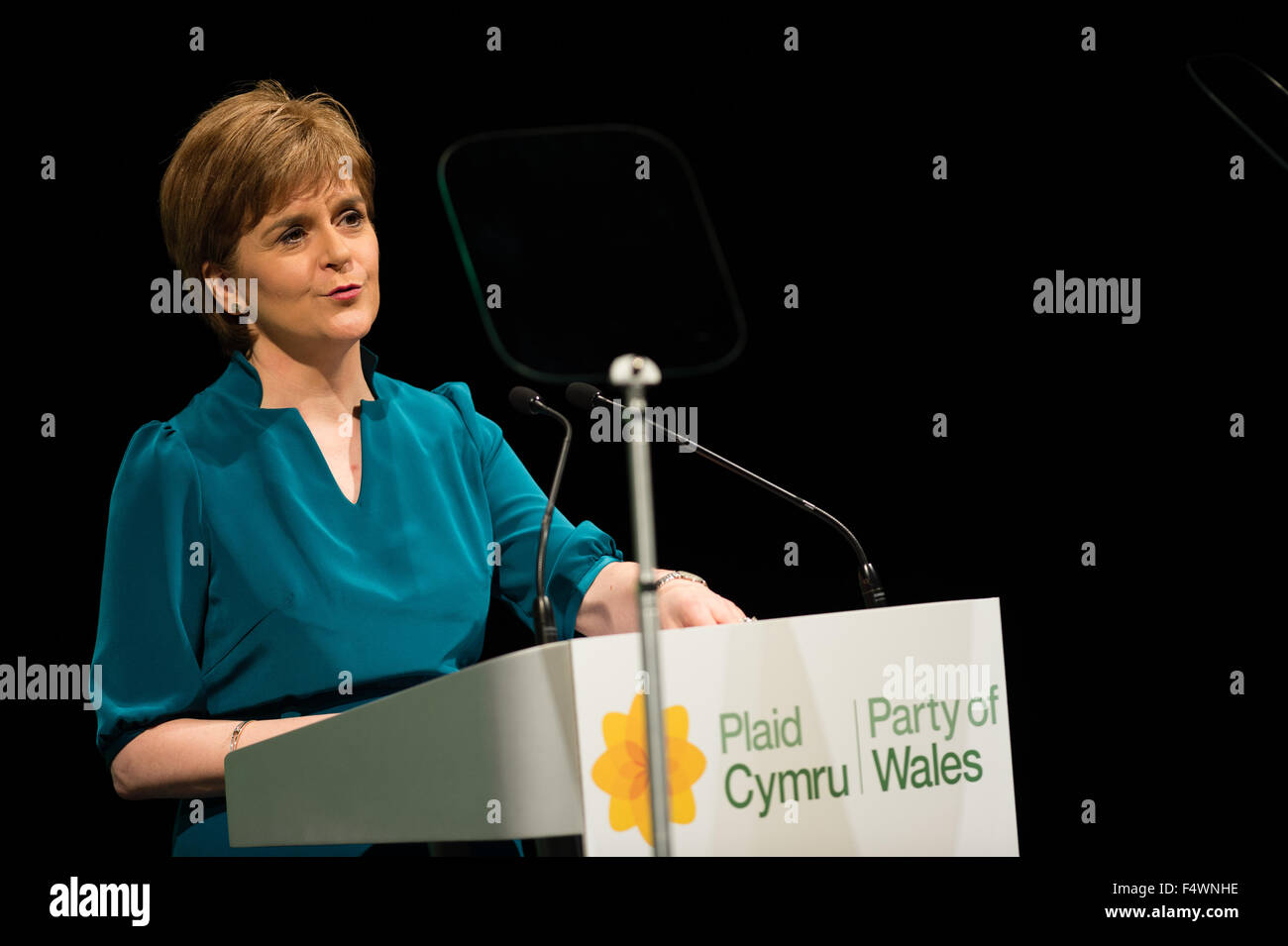 Aberystwyth Wales UK, Friday 23 October 2015  UK Politics: Scotland's First Minister and leader of the Scottish Nationalist Party  NICOLA STURGEON speaking at Plaid Cymru’s annual conference, held this year at Aberystwyth Wales UK   Photo © Keith Morris Stock Photo