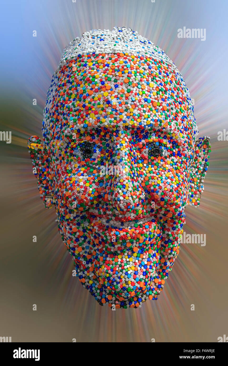 Image of Pope Francis made with bottle caps Stock Photo