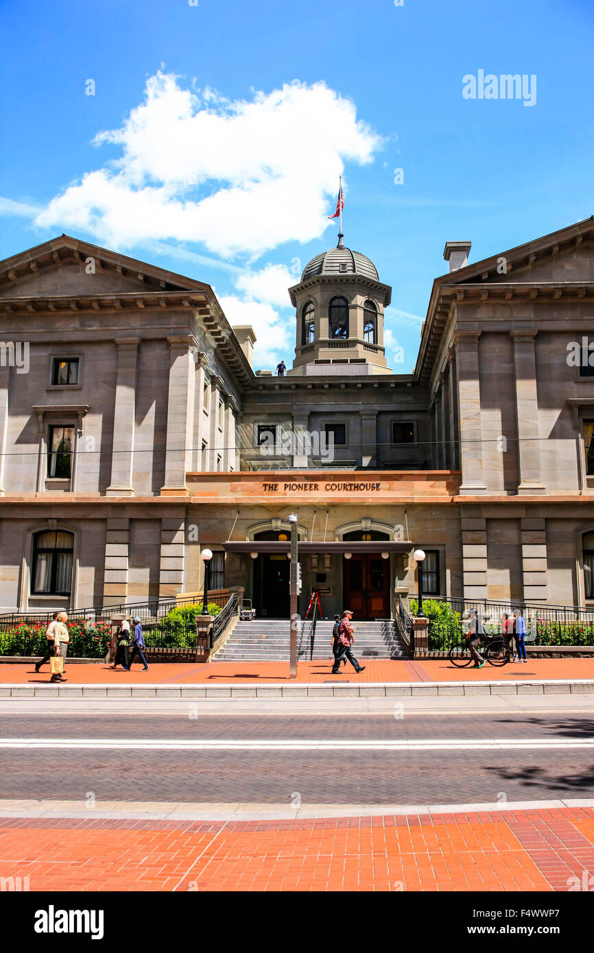 The 1869 Pioneer Courthouse building on 6th Ave in Portland Oregon, the second oldest courthouse west of the Mississippi. Stock Photo