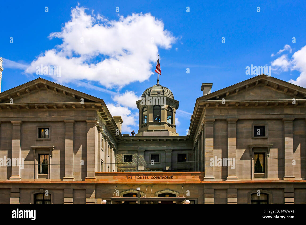 The 1869 Pioneer Courthouse building on 6th Ave in Portland Oregon, the second oldest courthouse west of the Mississippi. Stock Photo