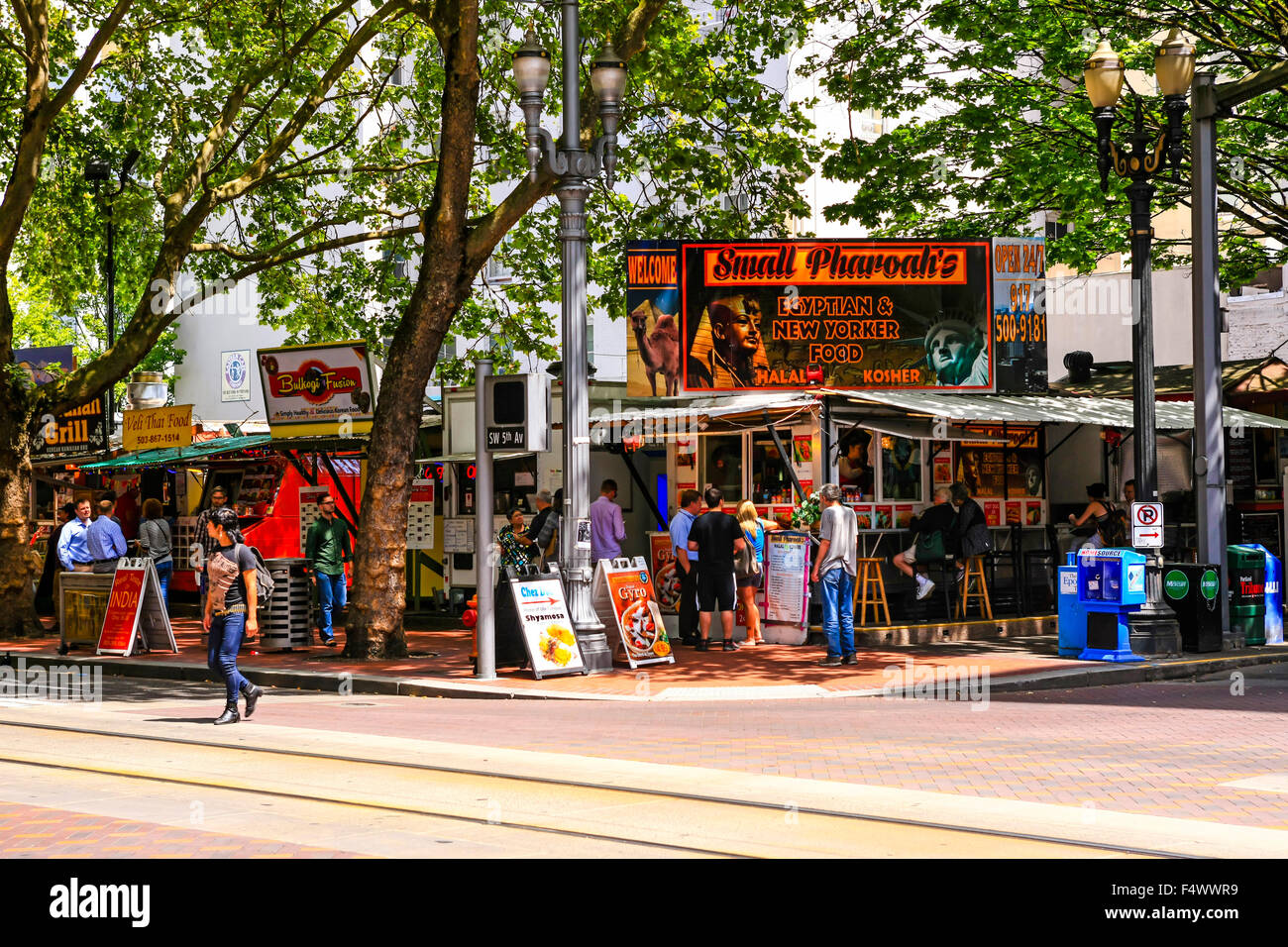 Some of the 500 fast food vendors offering a diverse selection in Portland city Oregon Stock Photo