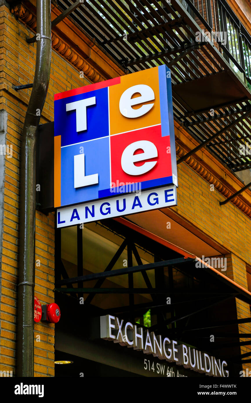 TeleLanguage interpretation service sign on the wall of the Exchange ...