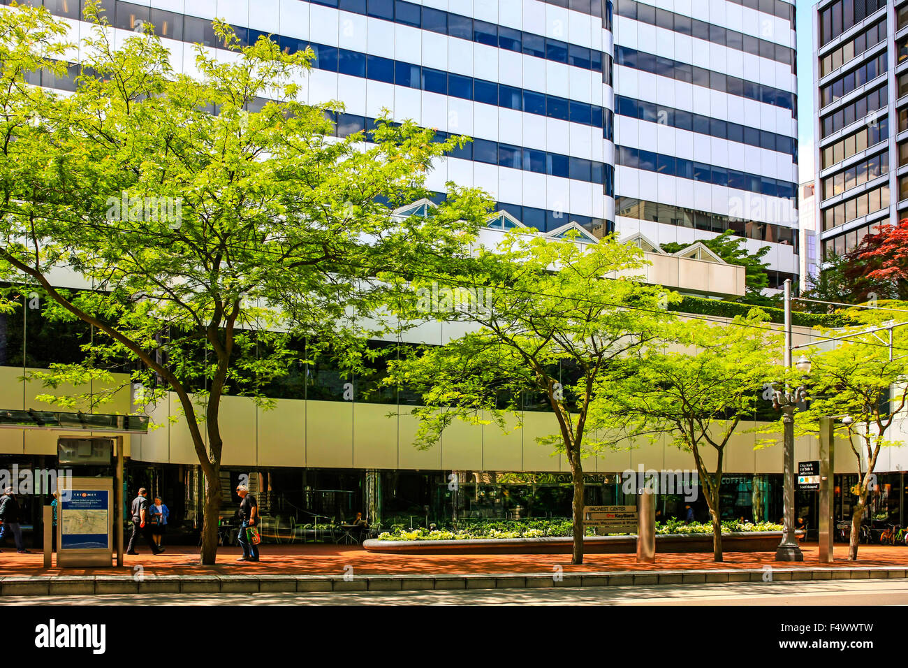 The Pacwest center offices on the tree lined SW 5th Ave in Portland, Oregon Stock Photo