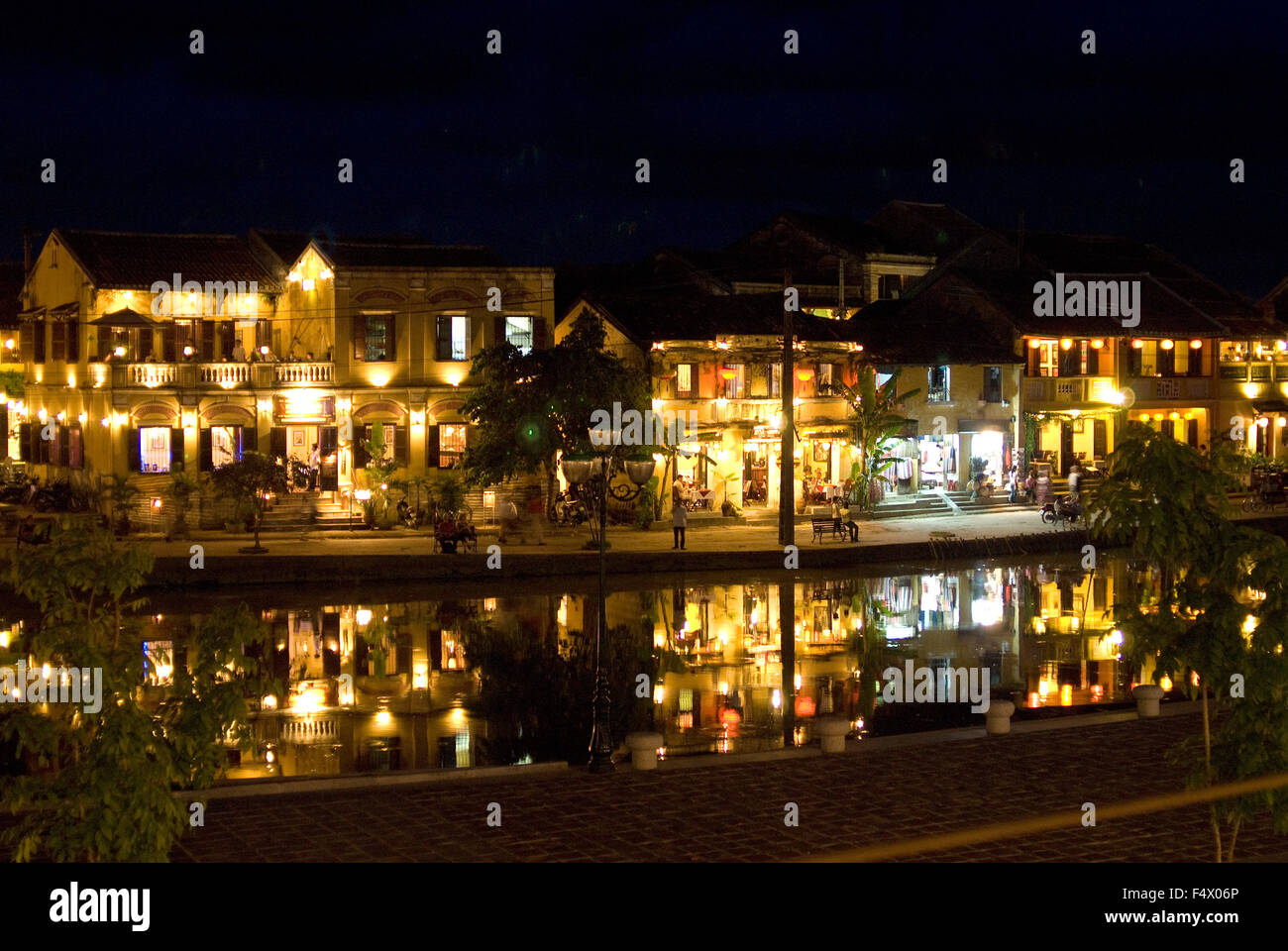 Hoi Riverside at Night. Old Town Hoi An at Night. Hoi An. Hoi An old quarter. View across Thu Bon river onto the beautiful Bach Stock Photo