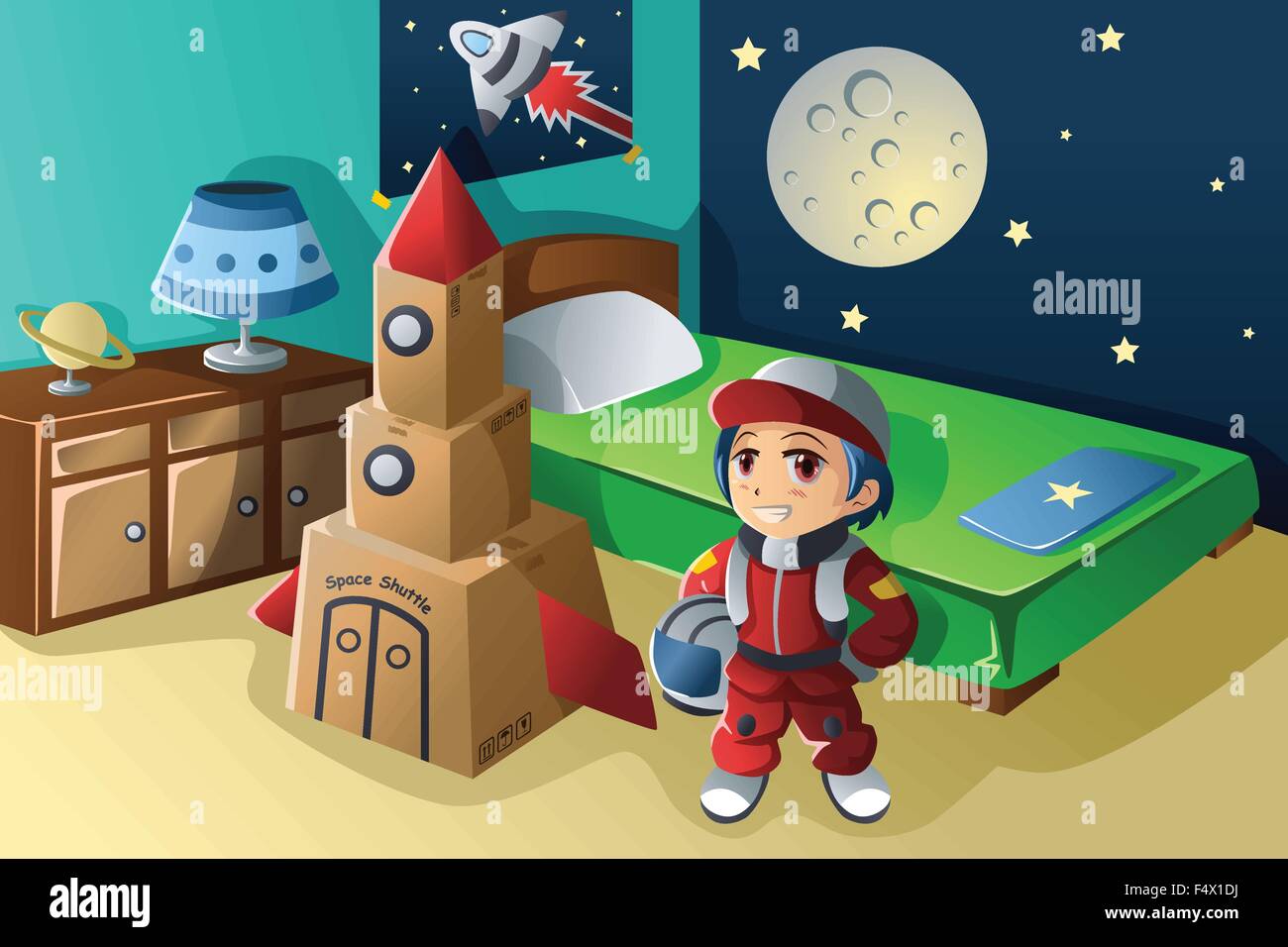 A vector illustration of kid dressed in astronaut costume Stock Vector