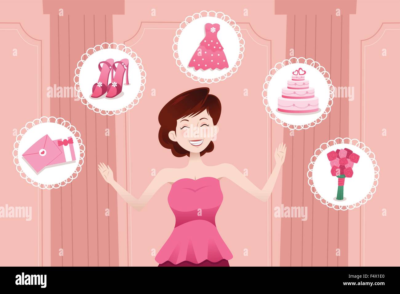 A vector illustration of beautiful woman planning her wedding Stock Vector
