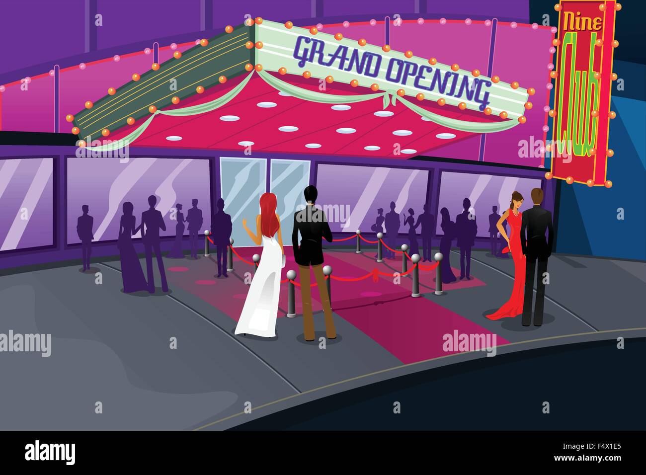 A vector illustration people going to a grand opening of a building Stock Vector