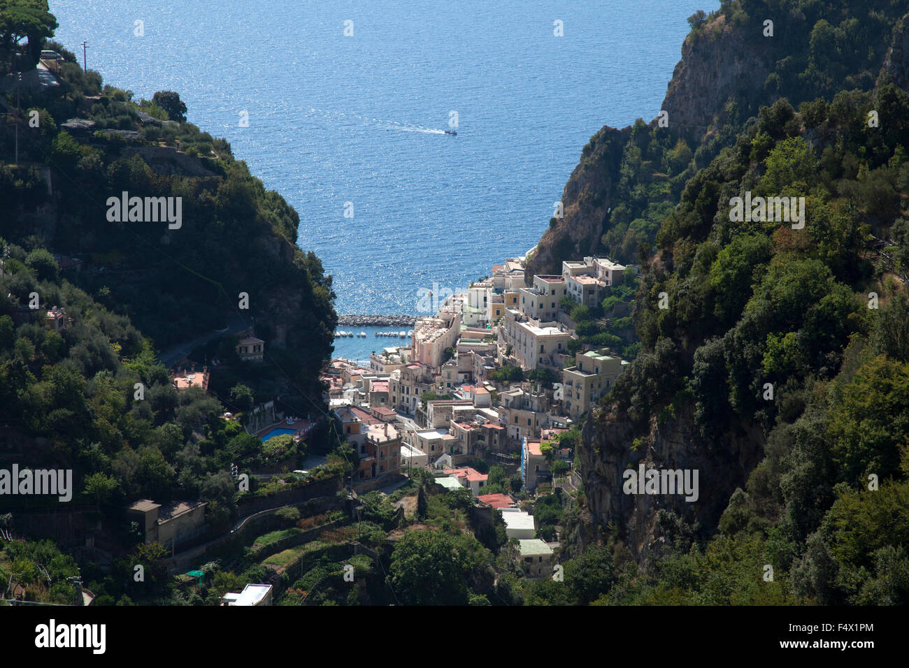 Scala overview, Amalfi Coast, Italy, village hugging the rock above the sea Stock Photo