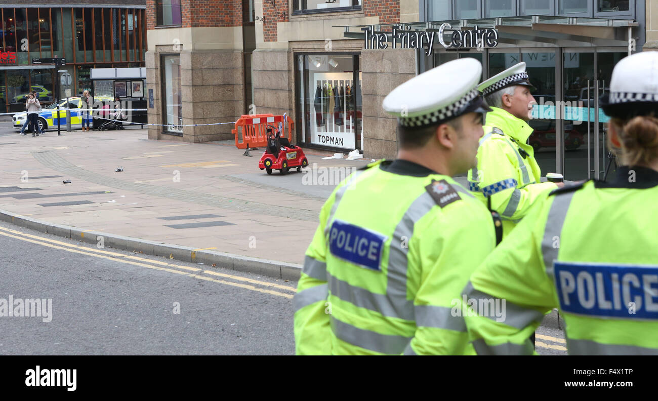 Guildford,Surrey Friday 23rd October 2015   Seven People Hit by a vehicle in Guildford town centre outside the Friary Centre GV showing the scene  of the vehicle and Police carrying out work to find out what has happened   ©UKNIP Stock Photo