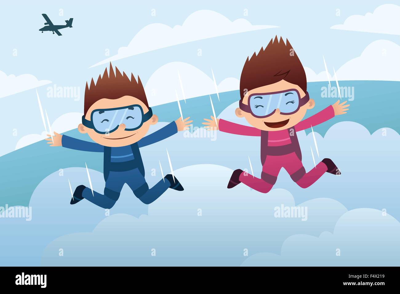 A vector illustration of a skydiving couple Stock Vector