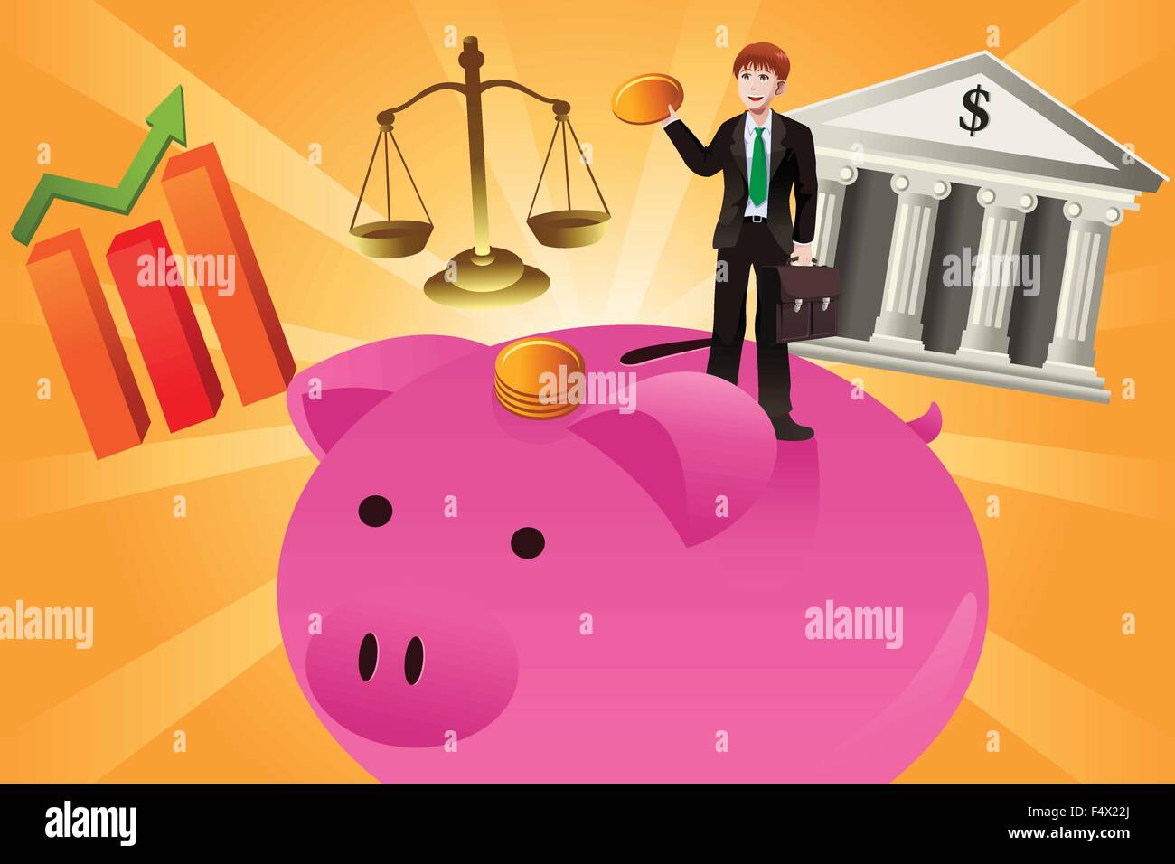 A vector illustration of businessman with financial items concept Stock Vector