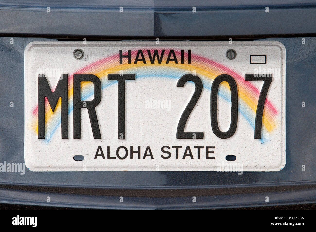 Hawaii car license plate. Hawaiian license plate on back of car with