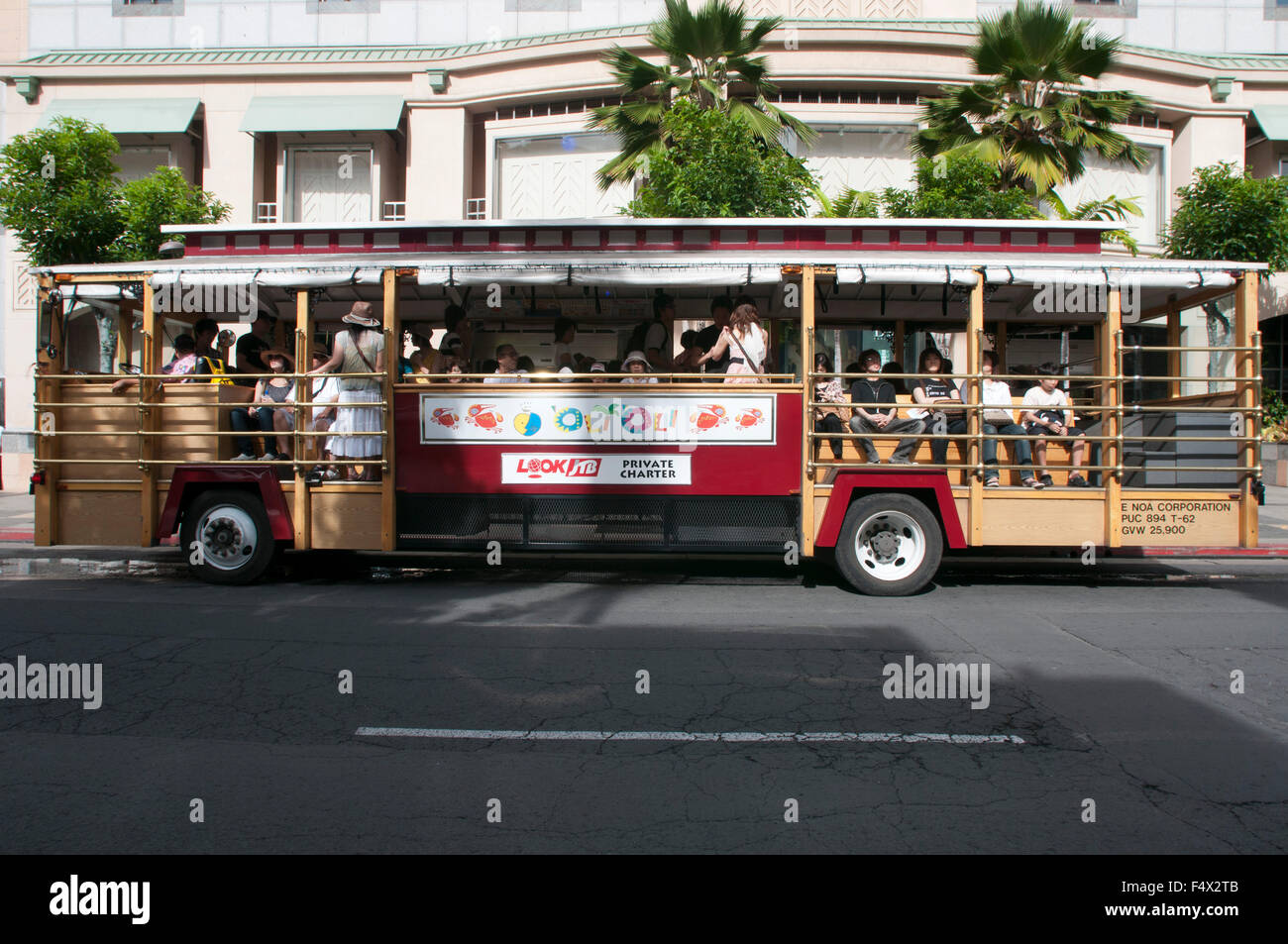 Waikiki Trolly, tourist bus shopping that runs between Waikiki and