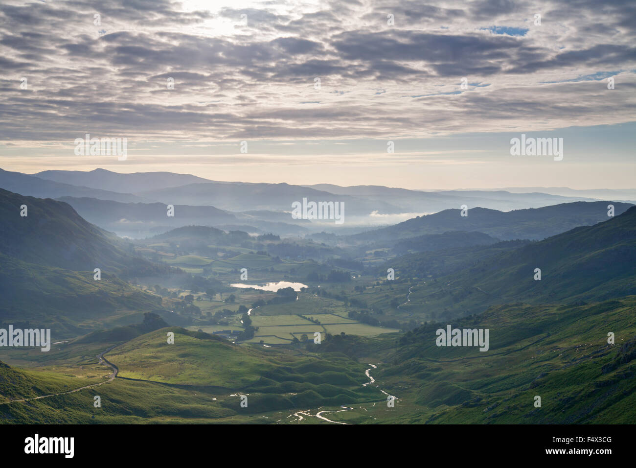 Sunrise over the Little Langdale Valley Lake District UK Stock Photo