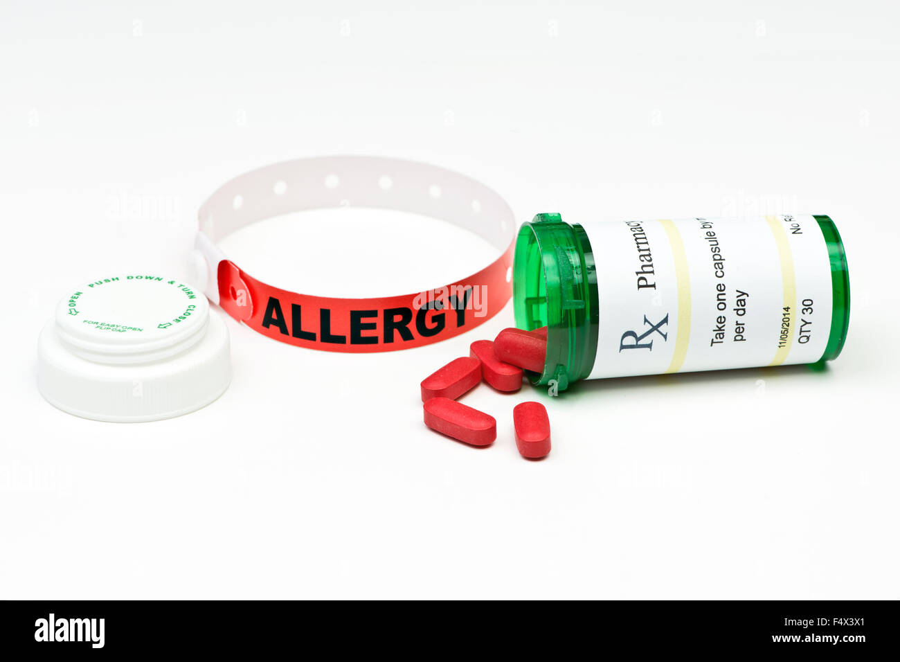 Allergy alert hospital wristband with medication and prescription