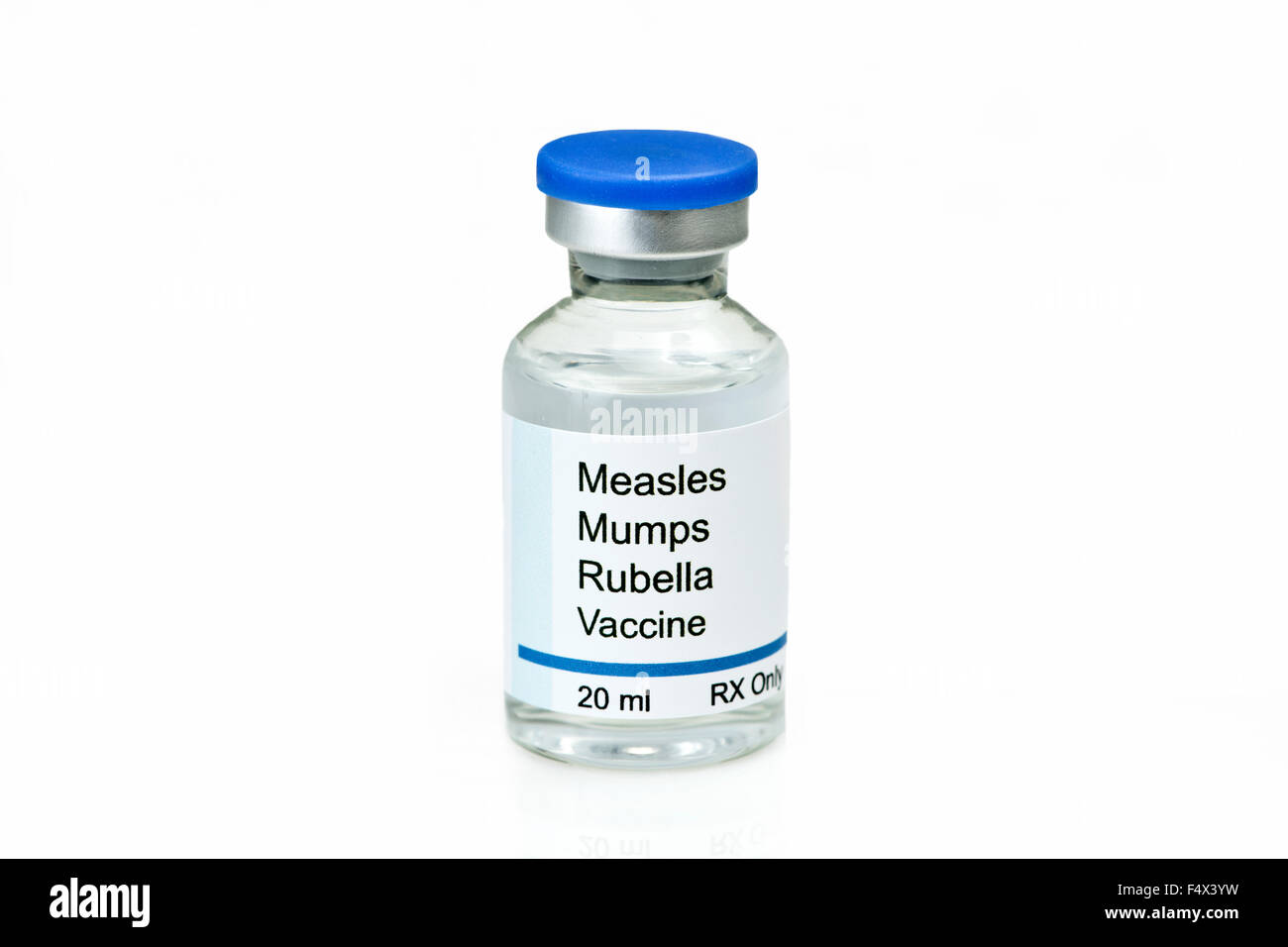 Measles, mumps, rubella, virus vaccine on white background.   Label is fictitious, and any resemblance to any actual product is Stock Photo