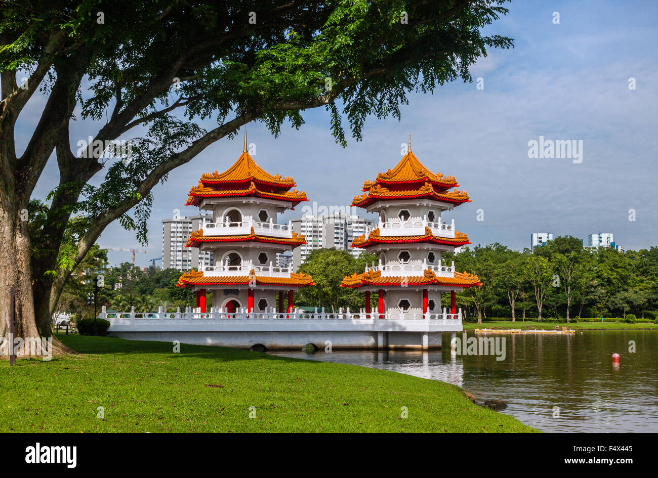 Singapore, Twin Pagodas at the Chinese Garden in Jurong East Stock Photo